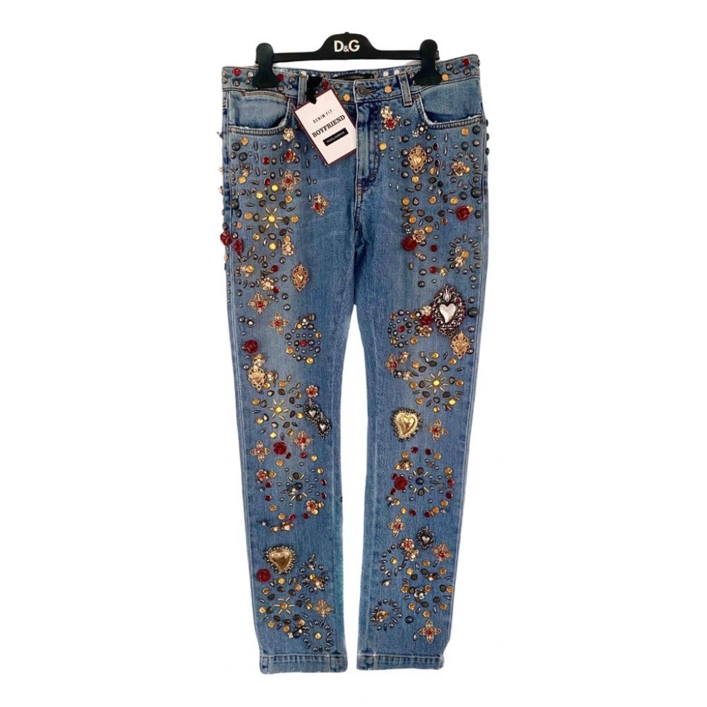 DOLCE & GABBANA Jeans Crystal Roses Heart Emb.